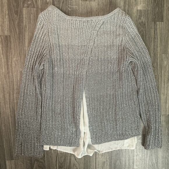 White House Black Market Silver Metallic Knit Layered Pullover Sweater - Picture 2 of 5